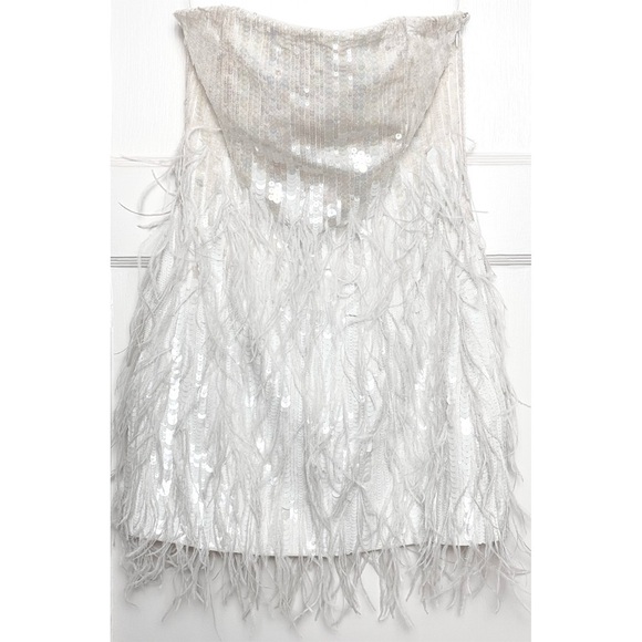 NWT‎ RETROFETE Hand Stitched Sequin Ostrich Feather Trim Strapless Mini Dress S - Picture 5 of 11